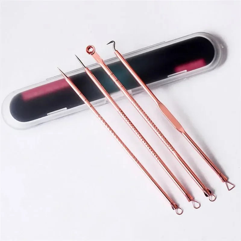 4pc/set Acne Blemish Remover Blackhead Extractor Black Dots Cleaner Needles Set Black Spots Pore Cleanser Tool Rose Gold Sliver