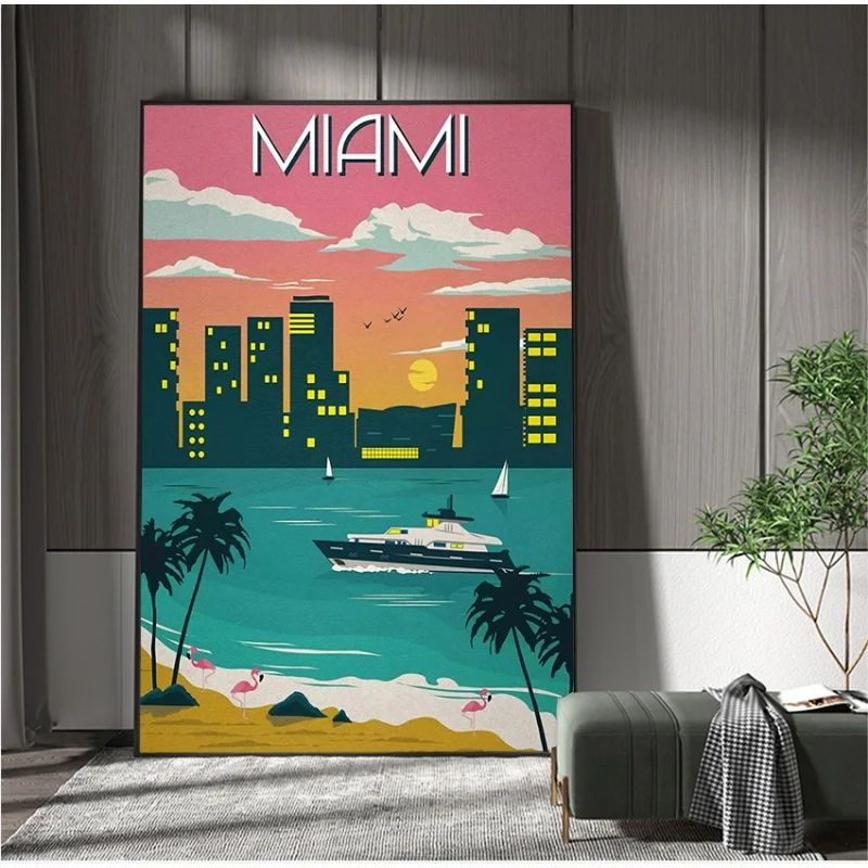 Vintage Beach Graffiti Wall Art Florida Miami Beach USA Travel Posters And Prints Living Room Bedroom Decor Gifts