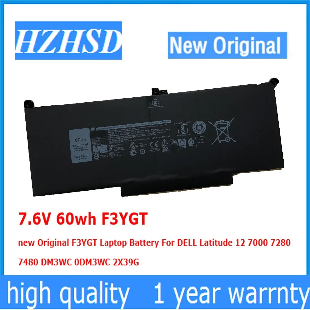 7.6V 60wh F3YGT Original Laptop Battery For DELL Latitude 12 E7000 E7280 E7480 DM3WC 2X39G E7290 E7380 E7390 E7480 E7490 DJ1J0