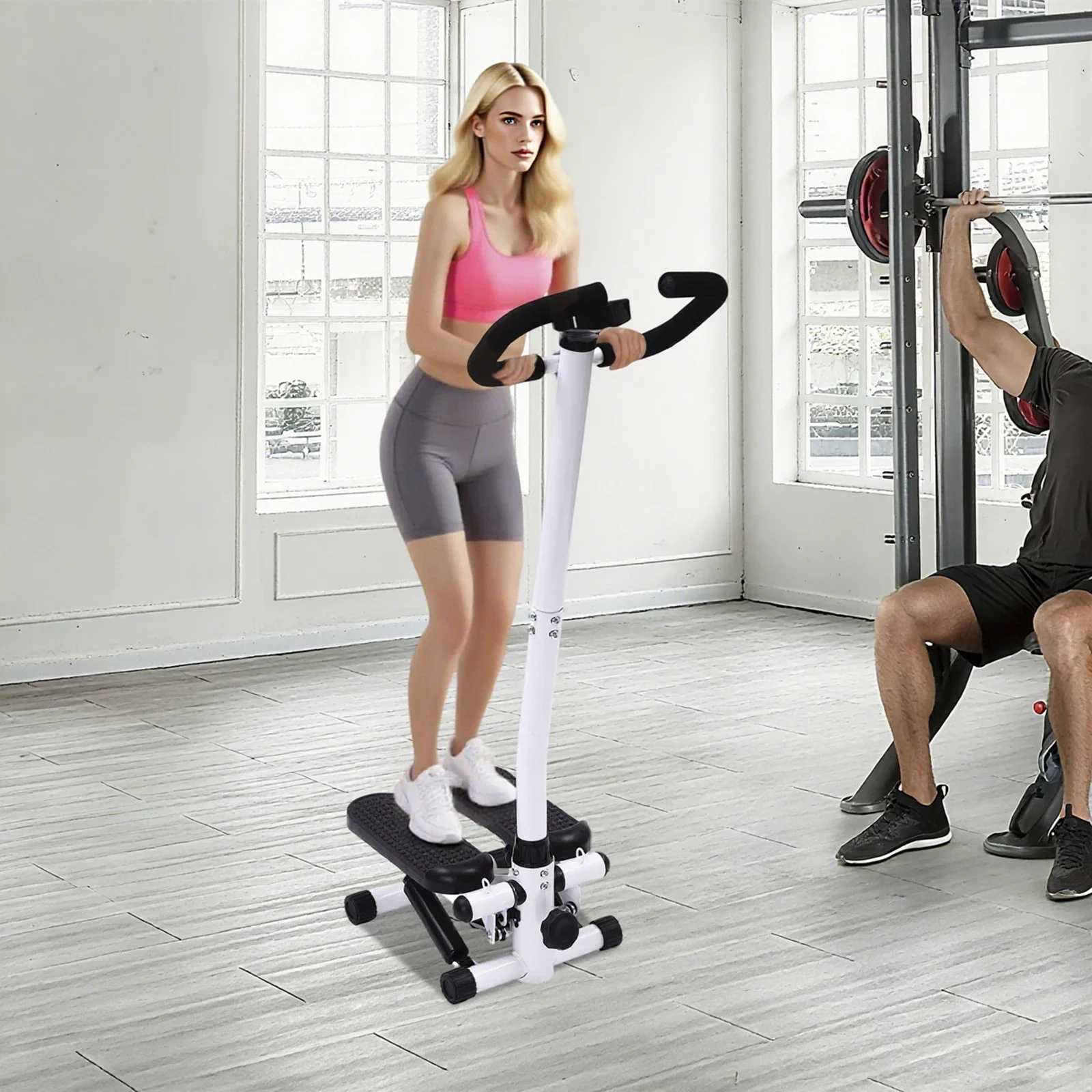 2in1 Fitness Stepper for Home,Up-Down Swing Stepper with Power Ropes & Handlebars,LCD Monitor,Height Adjustable