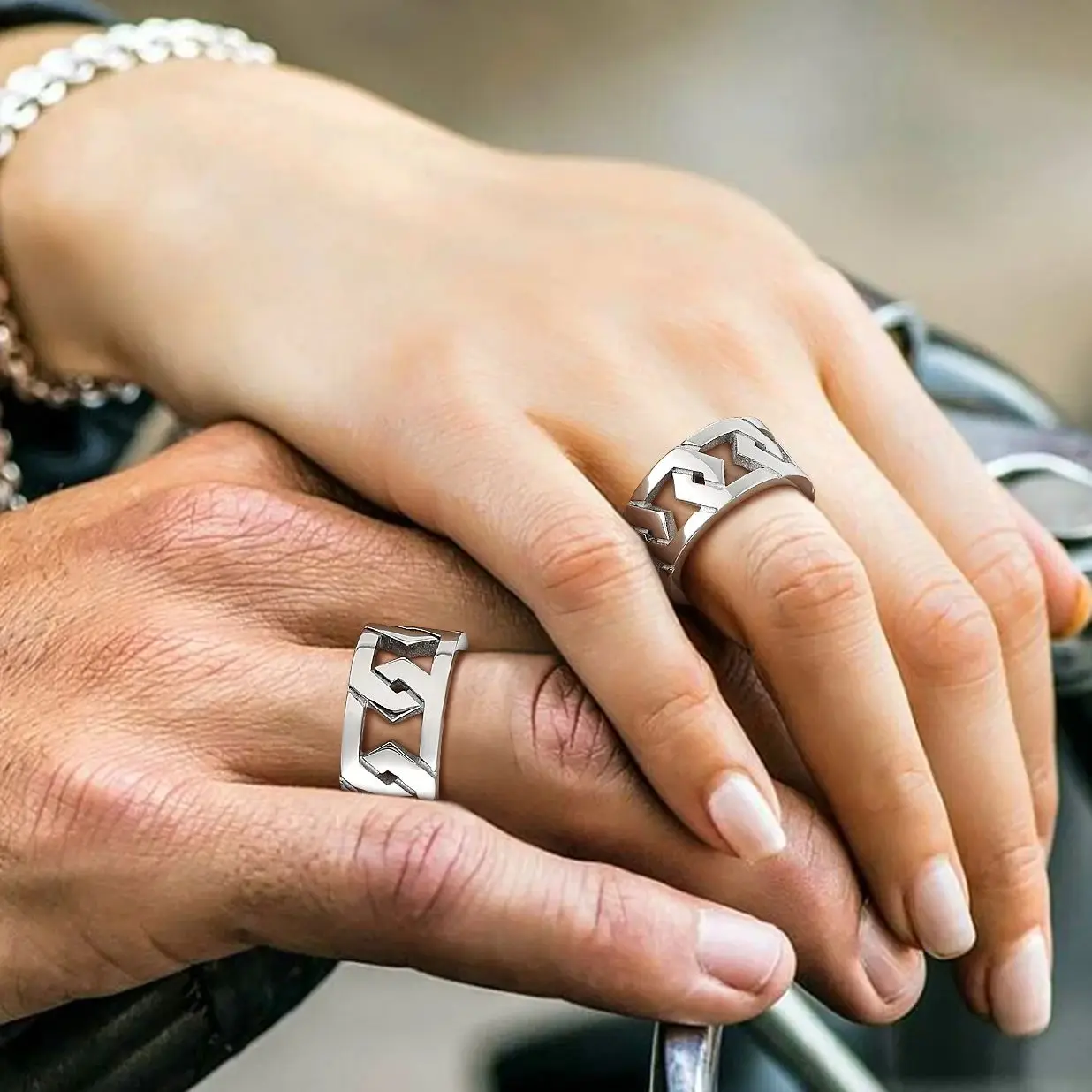 Anillos de cadena hexagonales de acero inoxidable U7 de 10,5mm de ancho para hombre y mujer, talla 7-14, regalo de joyería para pareja Unisex clásico Simple