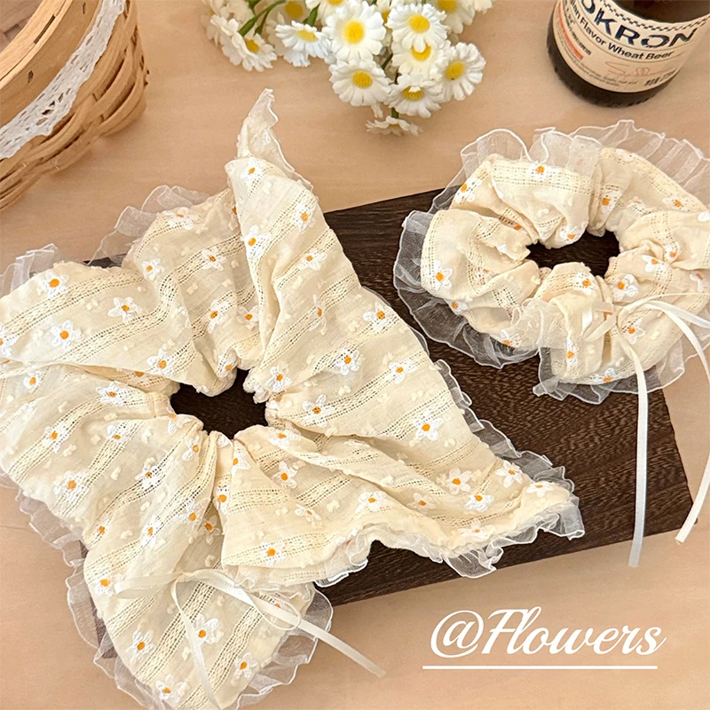 

Cute hair tie Floral Lace Hair Scrunchies For Women Girls Ribbon Tassel Hair Ties Sweet Princess Buns Headbands Accessories