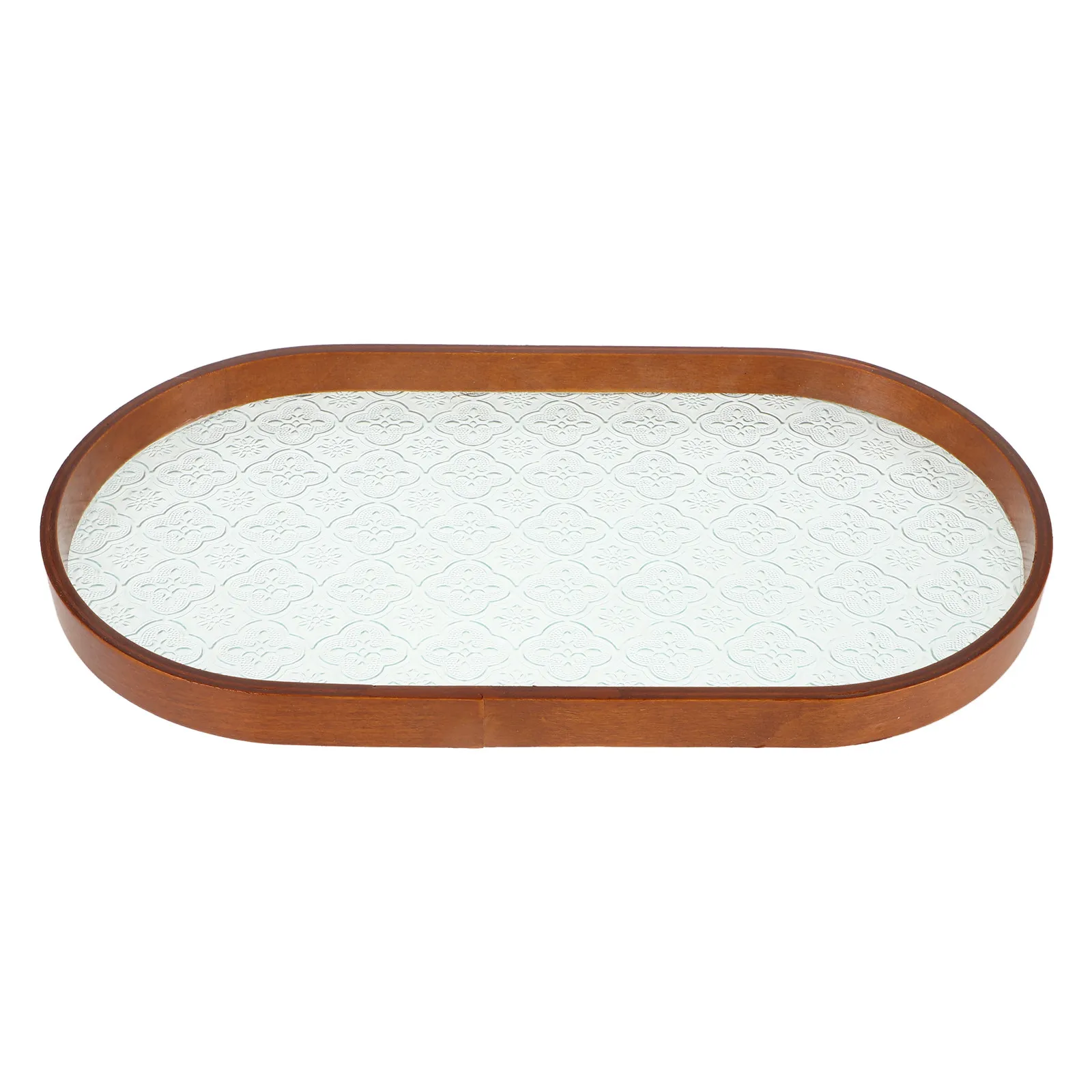 

Glass Serving Tray Rectangular Tea Tray Fruit Snack Platter with Wood Edge Decorative Reusable Food Dessert Plate for Party Home