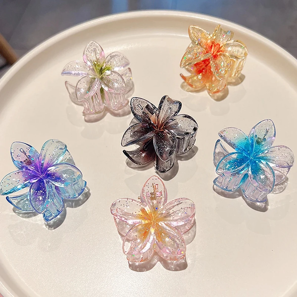 Colorful Flower Hairpin Small Hair Claws For Girls Floral Hair Clips Bohemia Petal Shape Claw Clips Sweet Hair Accessories