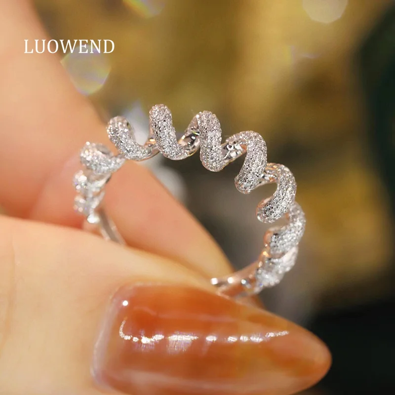 

LUOWEND 18K White Gold Rings Fashion Spring Shape INS Style 0.55carat Real Natural Diamond Ring for Women High Party Jewelry