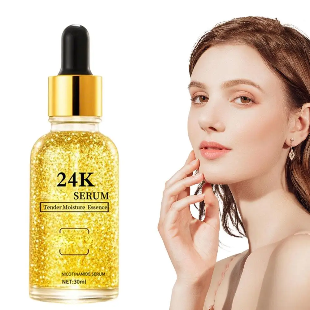 새로운 업그레이드된 24k 골드 화이트닝 세럼 안티 에이징 링클 에센스 케어 여성의 얼굴 건강 액체 영양 모이스춰라이징 N3Q6