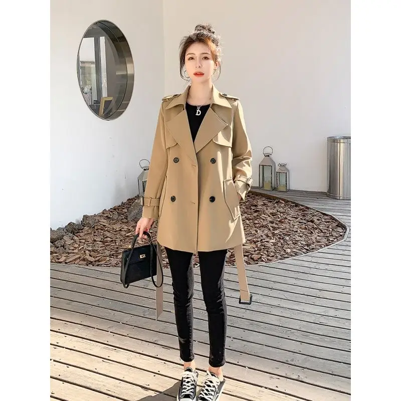 

2024 New Spring Autumn Khaki Minimalist Women's Trench Coat Sashes Windbreaker Loose Double Breasted Trench B520