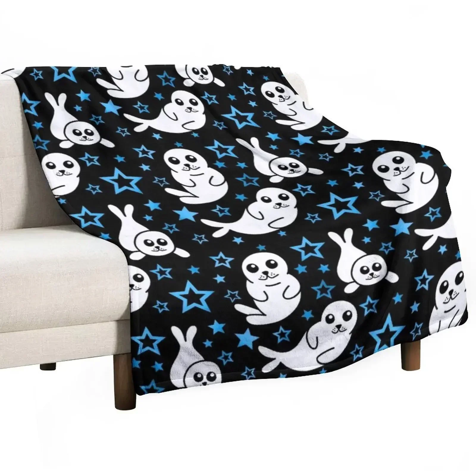 Harp Seal Blue Stars Pattern Throw Blanket Softest Beach manga heavy to sleep christmas gifts Soft Big Blankets
