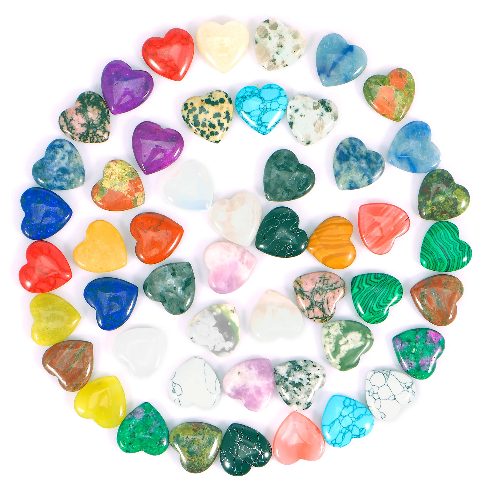 50Pcs Heart Shape Crystals Set Natural Crystal Heart Stones Mini Assorted Worry Stones Heart Shaped Crystal Rocks for Meditation