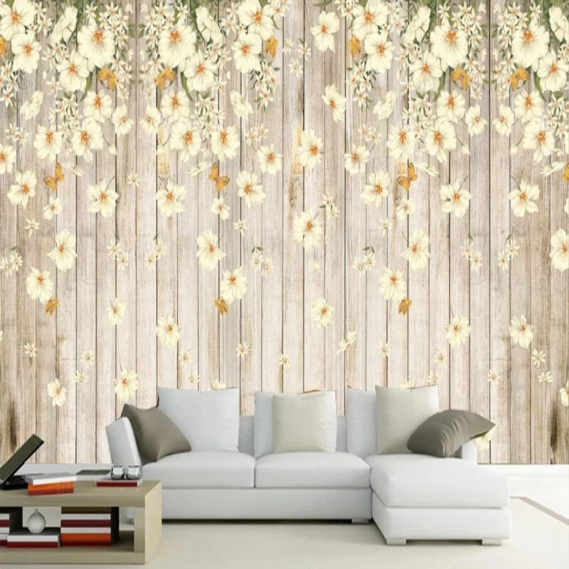 

Nordic modern minimalist wood grain floral starry sky TV luxurious home sofa background wall paper decorative painting