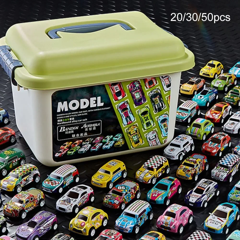 20/30/50Pcs Mini Car with Storage Box Model Toy Pull Back Car Kids Toys Inertia Cars Collection Toy Car for Boys Children Gifts