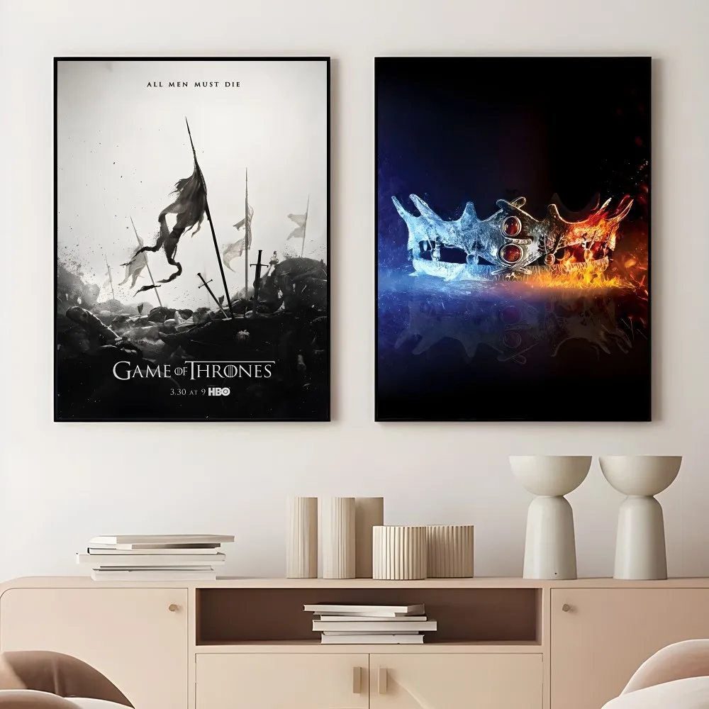 Game of T-ThroneS W-Western D-Dragon Movie Poster Sticky Wall Art Printing Waterproof Home Living Bed Room Bar Aesthetic Decor