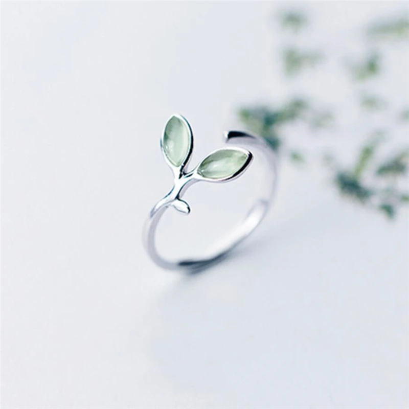 

Sole Memory Literary Fresh Leaf Korea Cute Sweet 925 Sterling Silver Resizable Opening Ring For Women Luxury Jewelry RI051