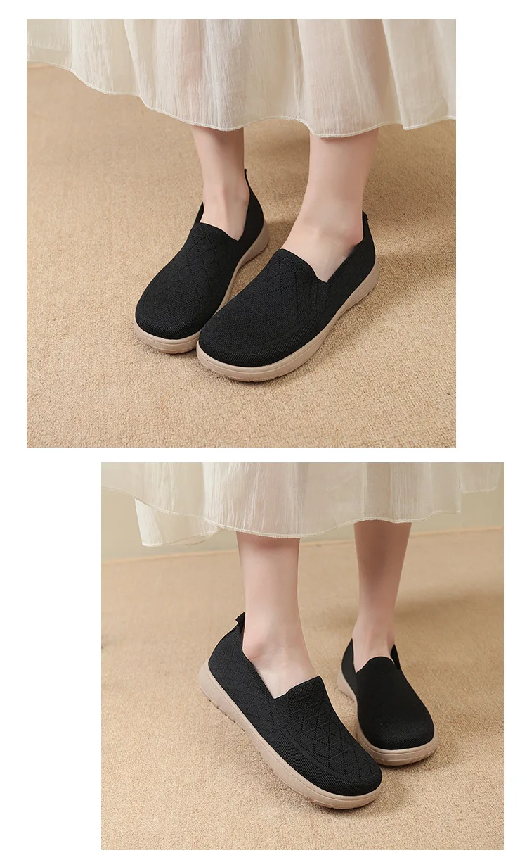 Damen Slip-On Schuhe im Stil von alten Peking-Stoffschuhen, atmungsaktive, gewebte, flache Schuhe, weich, rutschfest, bequem, zum Gehen, für Mütter, lässig, alltagstauglich, leichte Sneaker – Detail 9