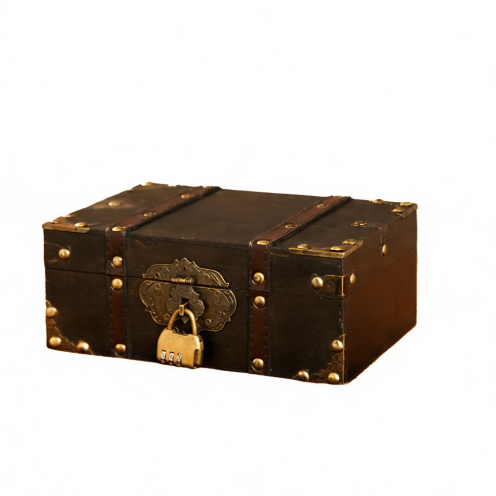 Rustic Wood Jewelry Organizer Vintage Antique Treasure Box Lockable Case For Personal Storage And Gift Packaging