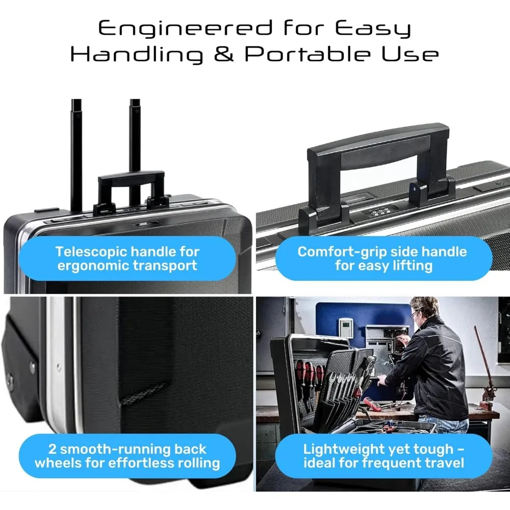 Cassetta portautensili portatile con rotelle con tabelle tascabili di B&W International, nera