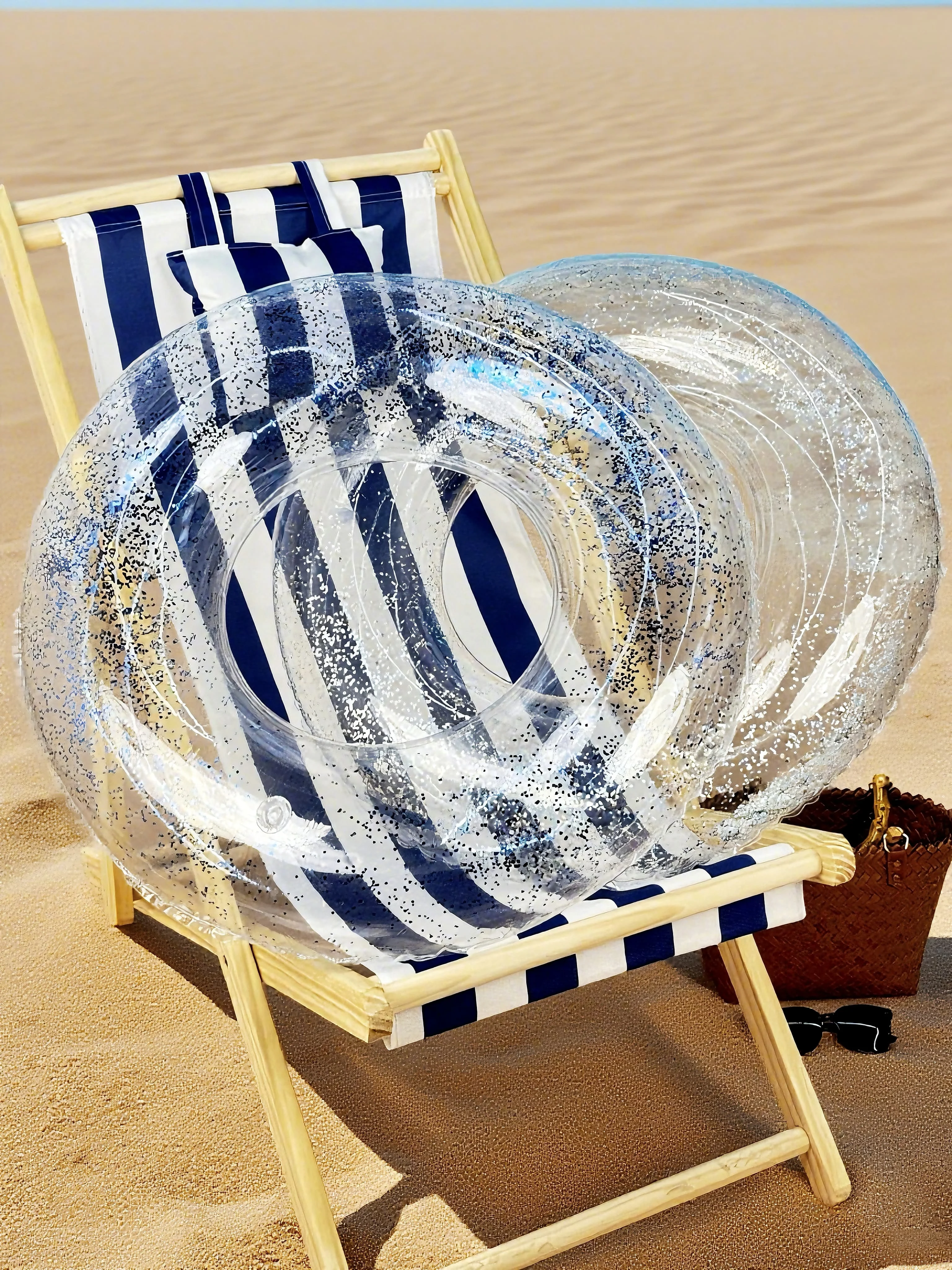 1個の透明なスパンコールで装飾された浮き輪、プールやビーチパーティー、リラクゼーションに最適な夏のギフト