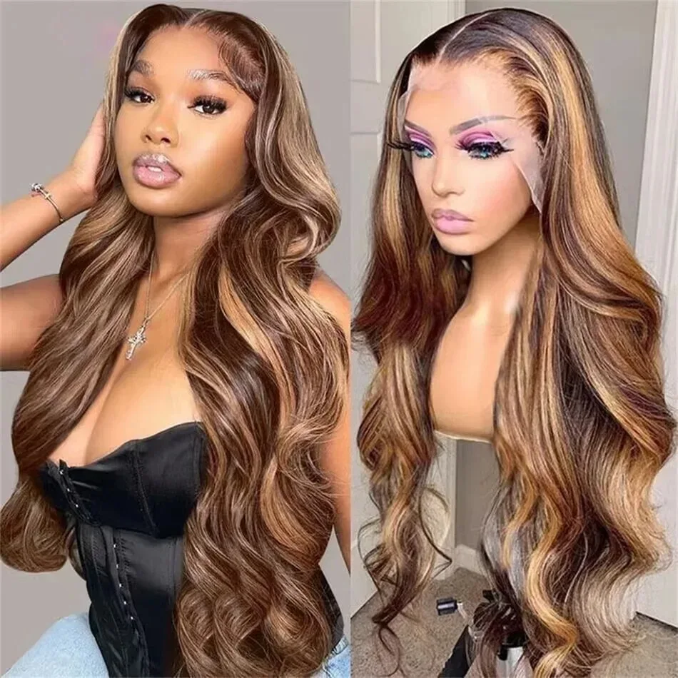 Body Wave 30 Inch Highlight 13x4 HD Lace Front Human Hair Wig 4/27 Color Water Wave Transparent Lace Frontal Wig For Black Women