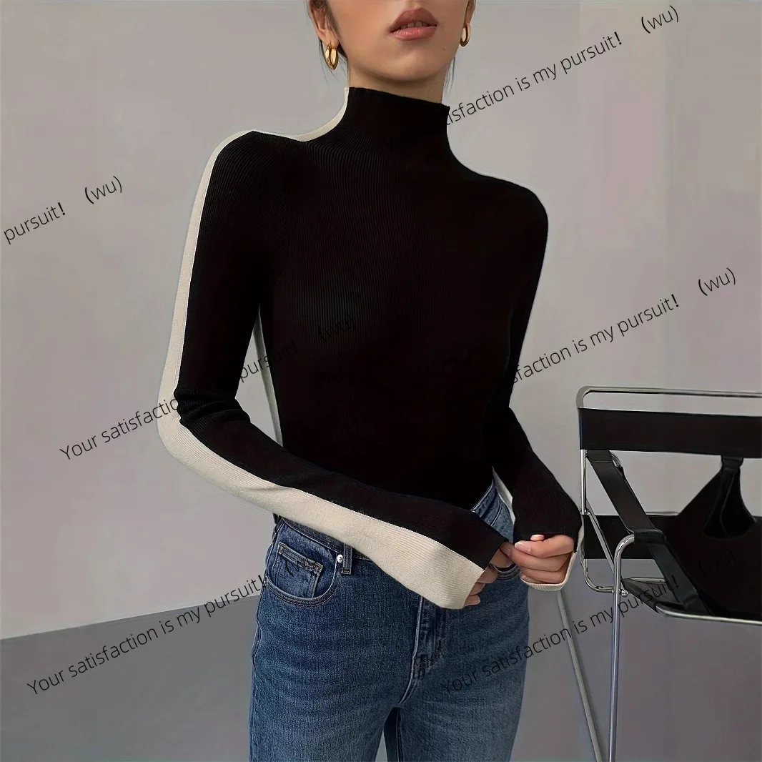 

Spring and Autumn Tops Women's Black Turtleneck Long Sleeve Sweater Versatile Knitted Clothes Women's Clothing
