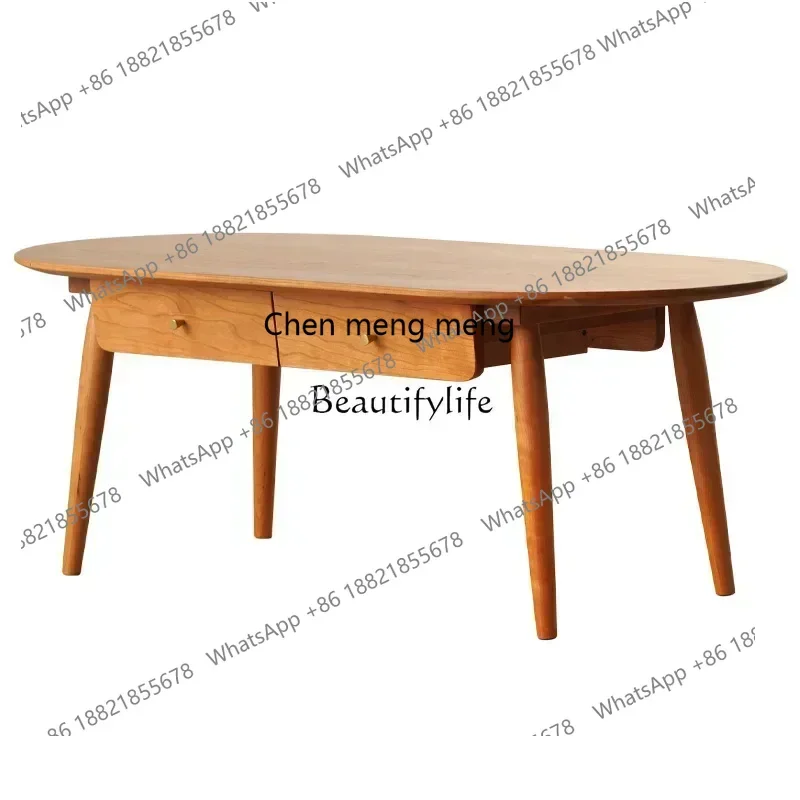 cn8350 New style New Solid wood coffee table small apartment Japanese-style Nordic simple modern log cherry wood oval small coff