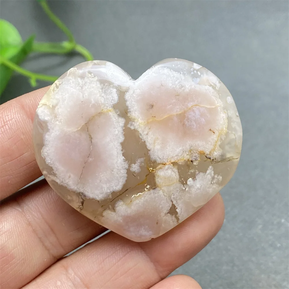Natural Mineral Cherry Blossom Agate Hheart Shape Hand Polished Heart Home Decoration