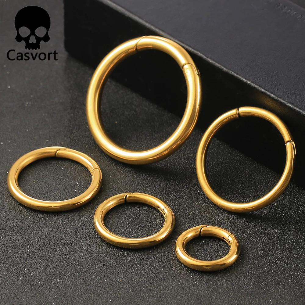 Casvort 10PCS Ear Hangers Weights Stainless Steel Spring Buckle Tunnels Gauges Stretcher Body Piercing Jewelry Circular Ring