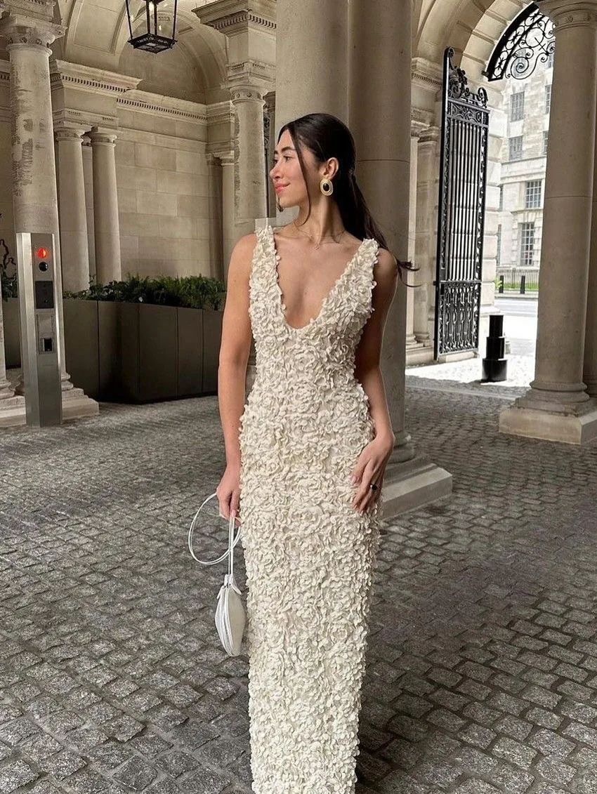 2026年夏のフォーマルな場向けドレス エレガントな3Dフラワーマキシイブニングドレス セクシーな結婚式のゲストパーティードレス 女性用