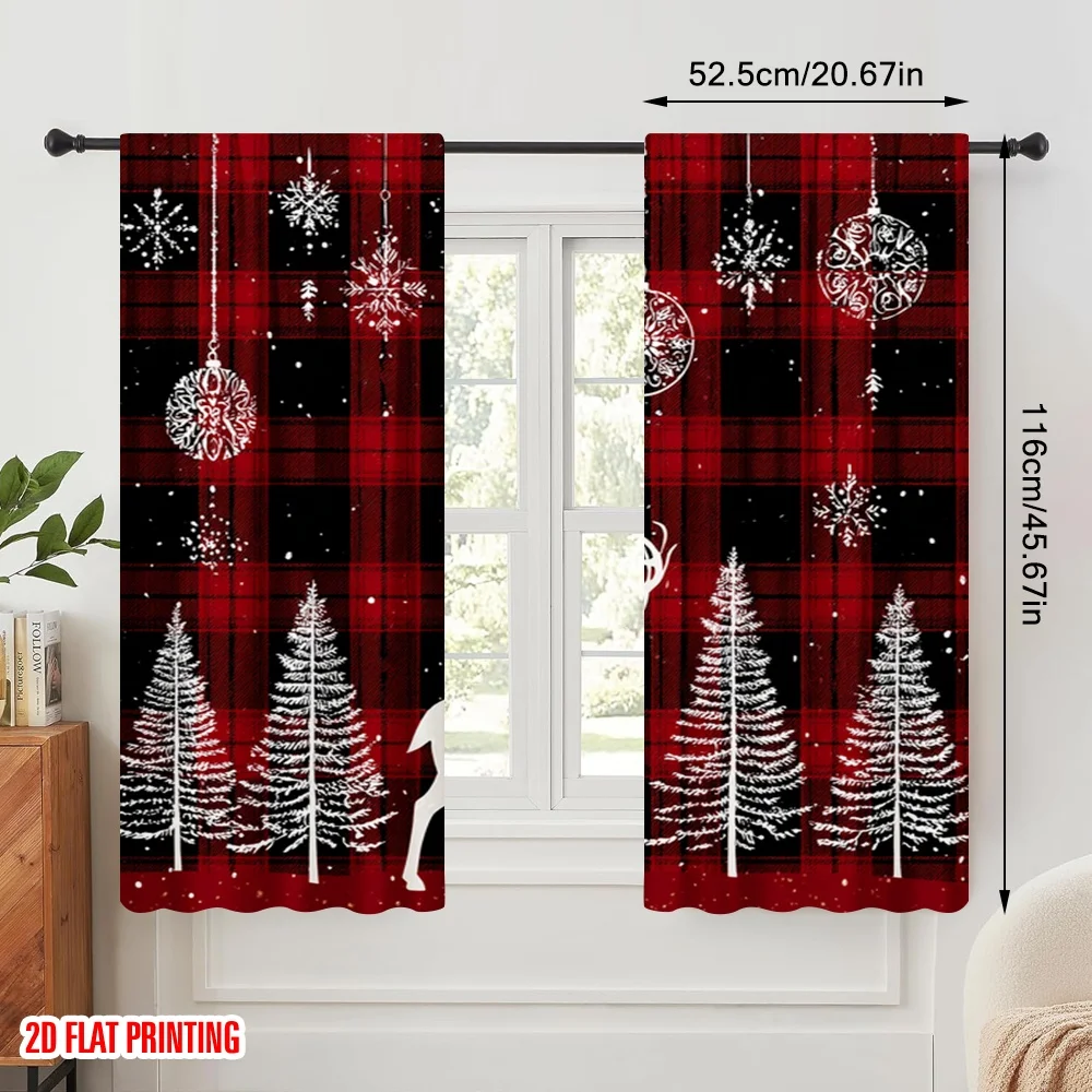 2pcs,2D plane printing Minimalist Curtains Cartoon elk and fir trees Polyester Woven (without rod) Home Decor Perfect for
