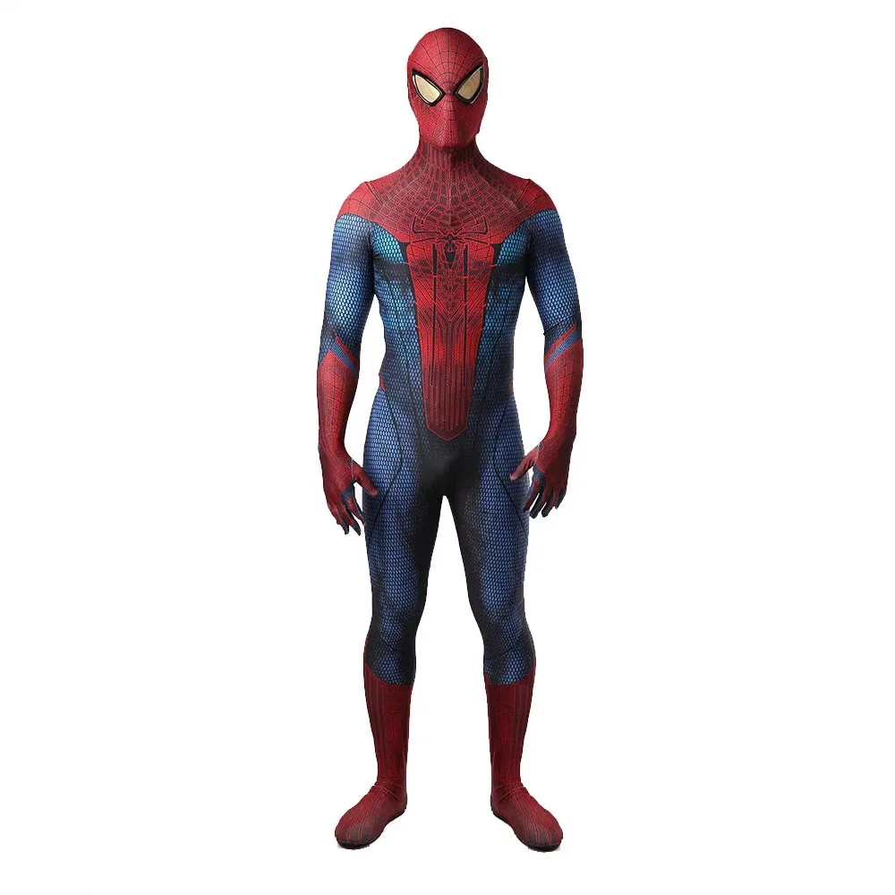 Adult Men 3D Monster Spider Web Cosplay Costume Full Body Jumpsuit with Hood Halloween Carnival Party Fancy Dress Outfit
