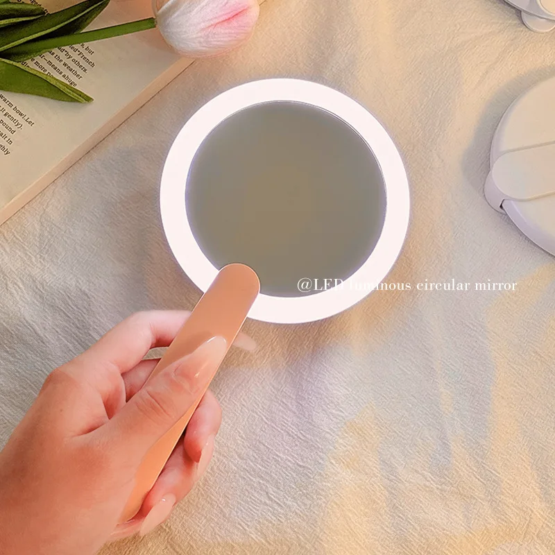Espelho de maquiagem portátil iluminado por LED com ampliação 2X Espelho compacto dobrável Espelho cosmético com ampliação