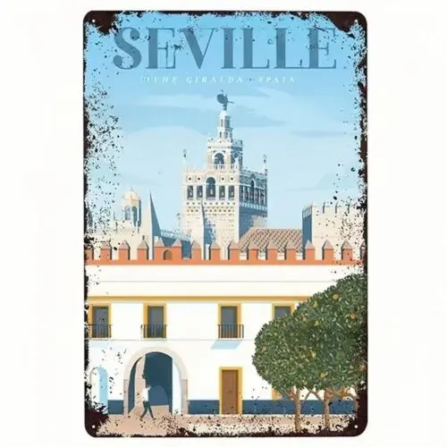 Letrero de metal artístico de Sevilla, decoración de cueva de hombre de estilo vintage de Giralda España