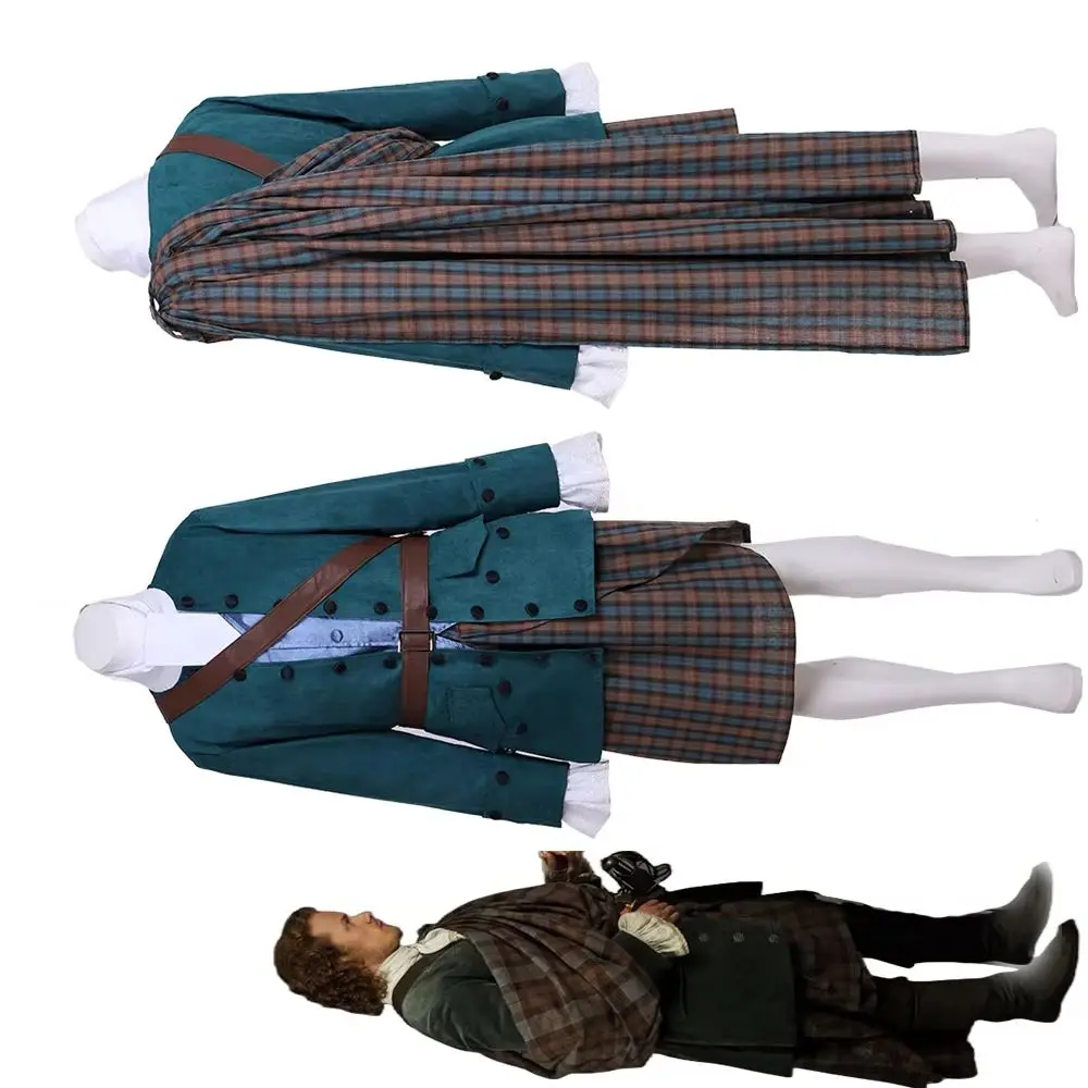 

TV Series Outlander Cosplay Costume Jamie Fraser Scottish Highland Plaid Skirt Suits Men's Medieval Wedding Party Knight Outfits