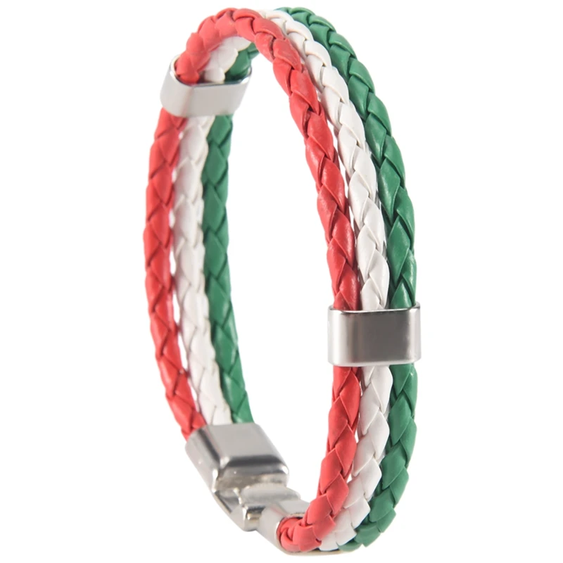 Jewelry Bracelet, Italian Flag Bangle, Leather Alloy, for Men'S Women, Green White Red (Width 14 Mm, Length 23 Cm)