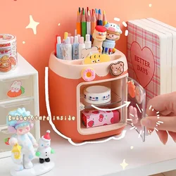 Practical Multi-Functional Desk Organizer Pen Holder Double Layers Rotating Pencils Storage Rack Student Cosmetics Storage Shelf