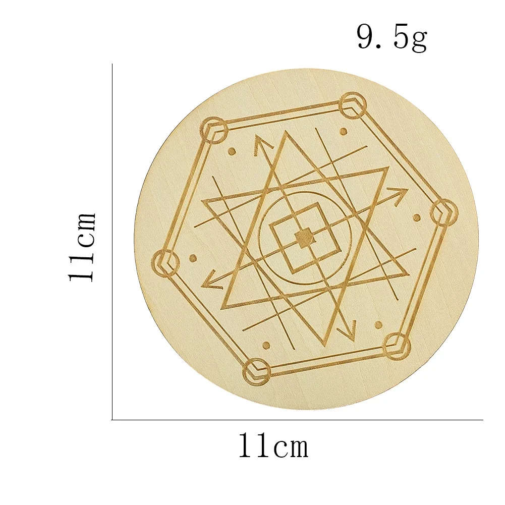 Circular Geometric Pattern Wooden Hexagram Star Crystal Energy Stone Tray Christmas Holiday Decoration Insulated Cushion Coaster