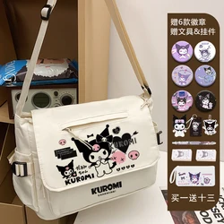 2025 nova Sanrio Kulomicawai bolsa de ombro impressa moda escola bolsa mensageiro de lona para jovens estudantes