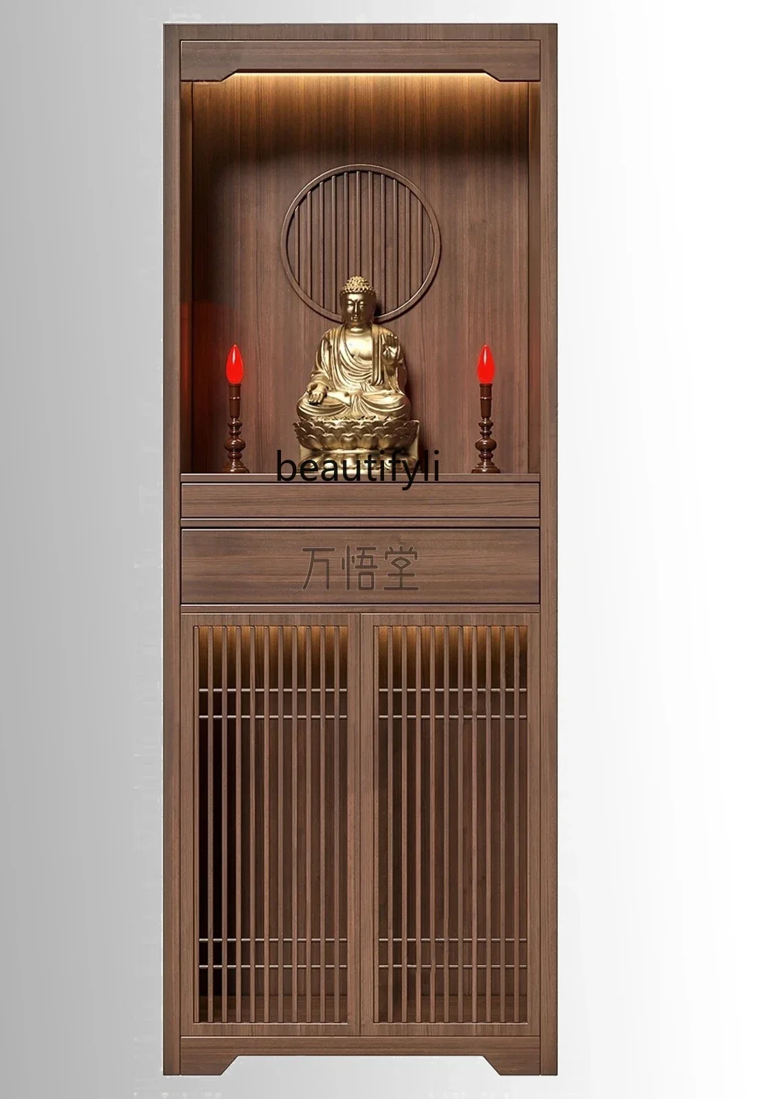 l New Chinese-style solid wood two-layer Buddhist niche vertical cabinet for home use, Guanyin, modern simple table cabinet