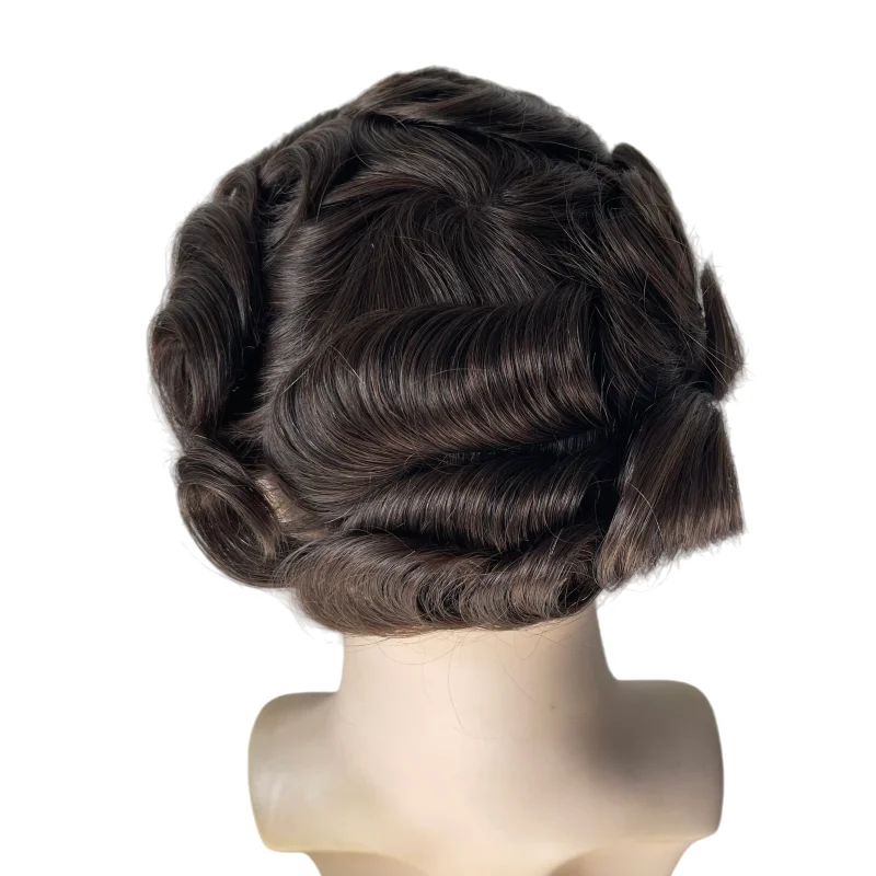 قطع شعر بشري عذراء ماليزية # 5,32 ملم موجة الشعر المستعار 8x10 فولت حلقة 03 وحدة الجلد رقيقة جدا للرجال #4