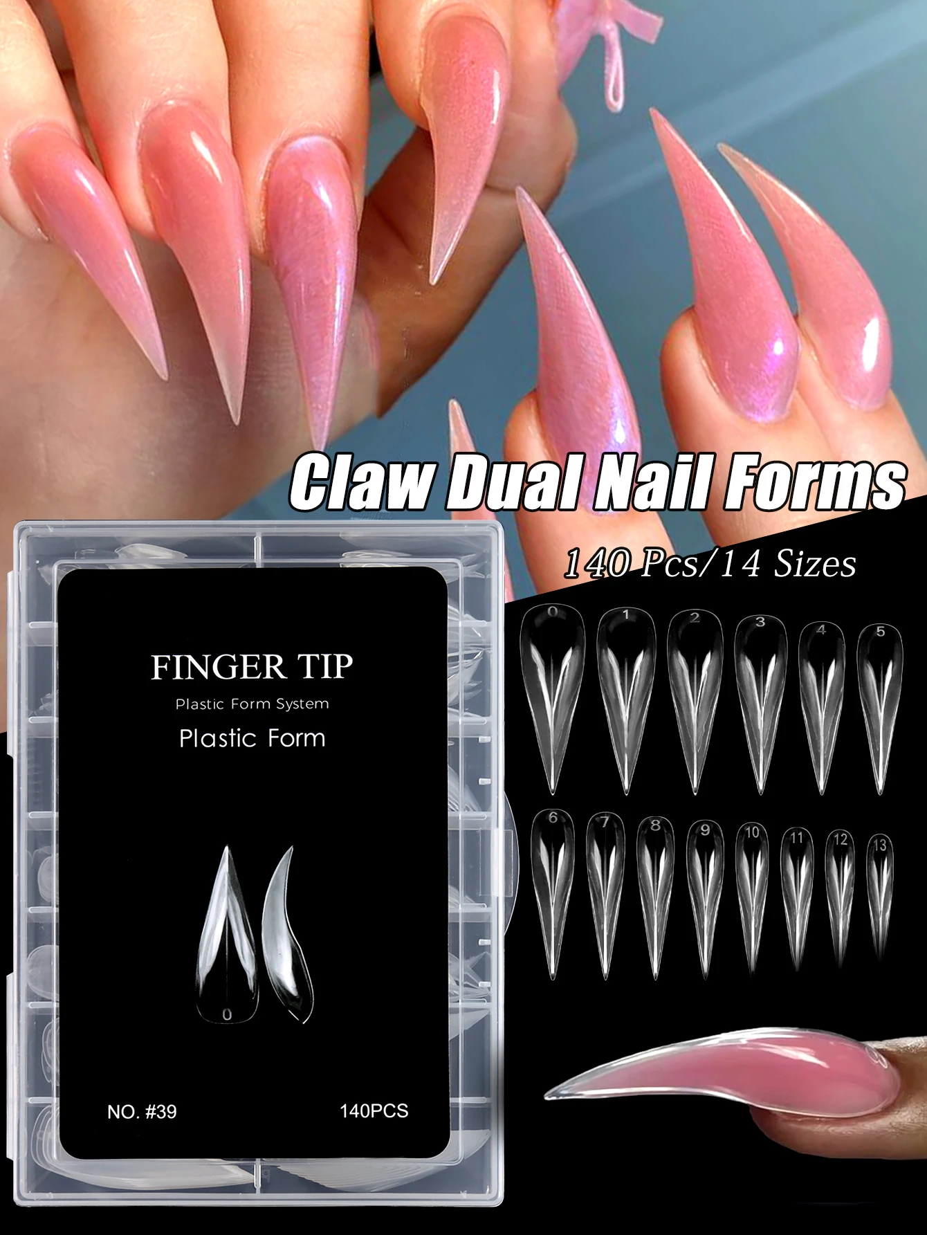 Nagel-Dualformen für Poly-Gel-Verlängerung, 3D-Klauen-Nagelform, Katzenklauen-Hawk-Curve, wiederverwendbare, vollflächige Nagelform, 140 Stück, 14 – Detail 2
