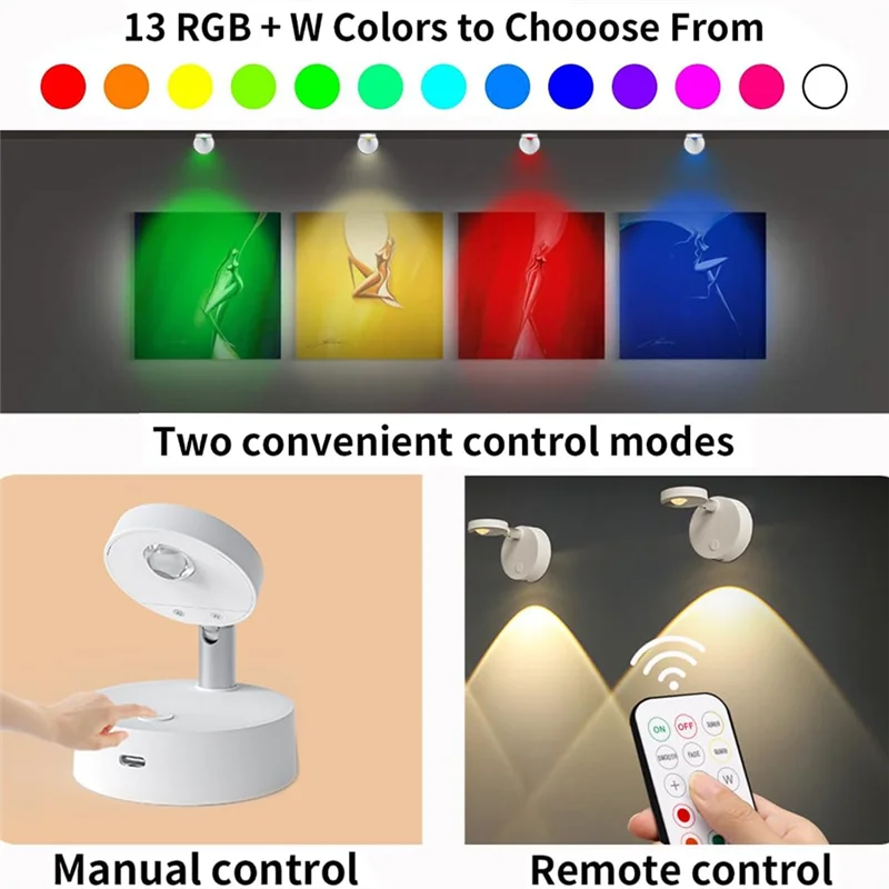 Foco LED inalámbrico para pared, lámpara recargable con Control remoto, RGB, para armario, mesita de noche, dormitorio