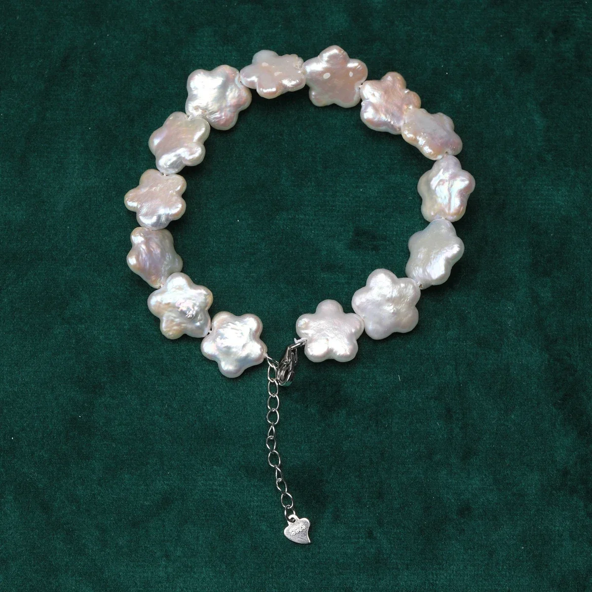 Aurora Colored Natural Freshwater Plum Blossom Baroque Flower Pearl Bracelet S925 Pure Silver Buckle Tail Chain Fashion Gift