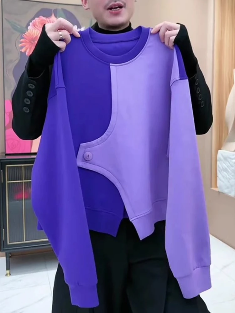 

Весна 2026: Модная женская толстовка свободного кроя в корейском стиле, фиолетовая, с пэчворком, повседневная, с длинным рукавом, удобная, из полиэстера.