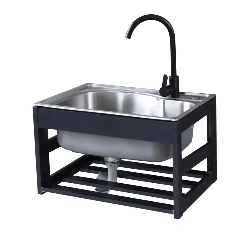 

Thickened single slot 304 stainless steel sink Wall-mounted kitchen sink with bracket Dish sink Simple wash basin