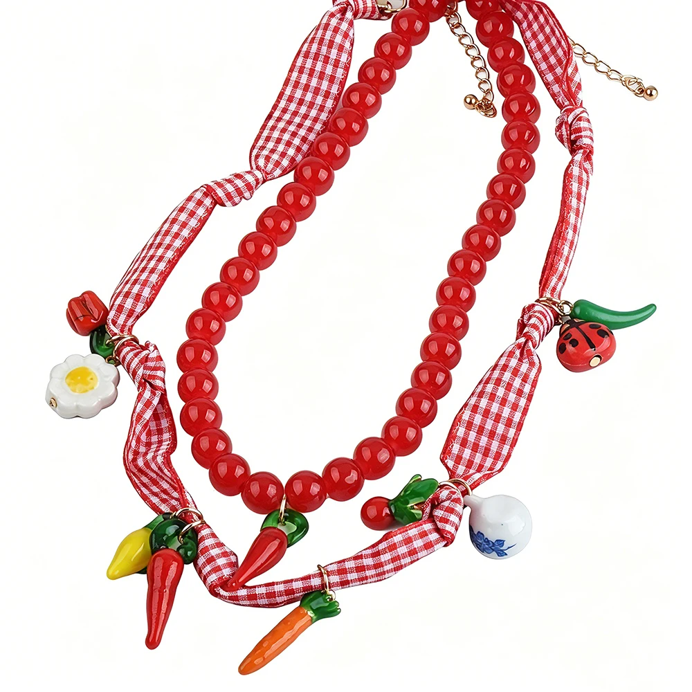 Fashion Y2K Red Beaded Choker  - đánh giá và giá Y2K Ethnic Fashion