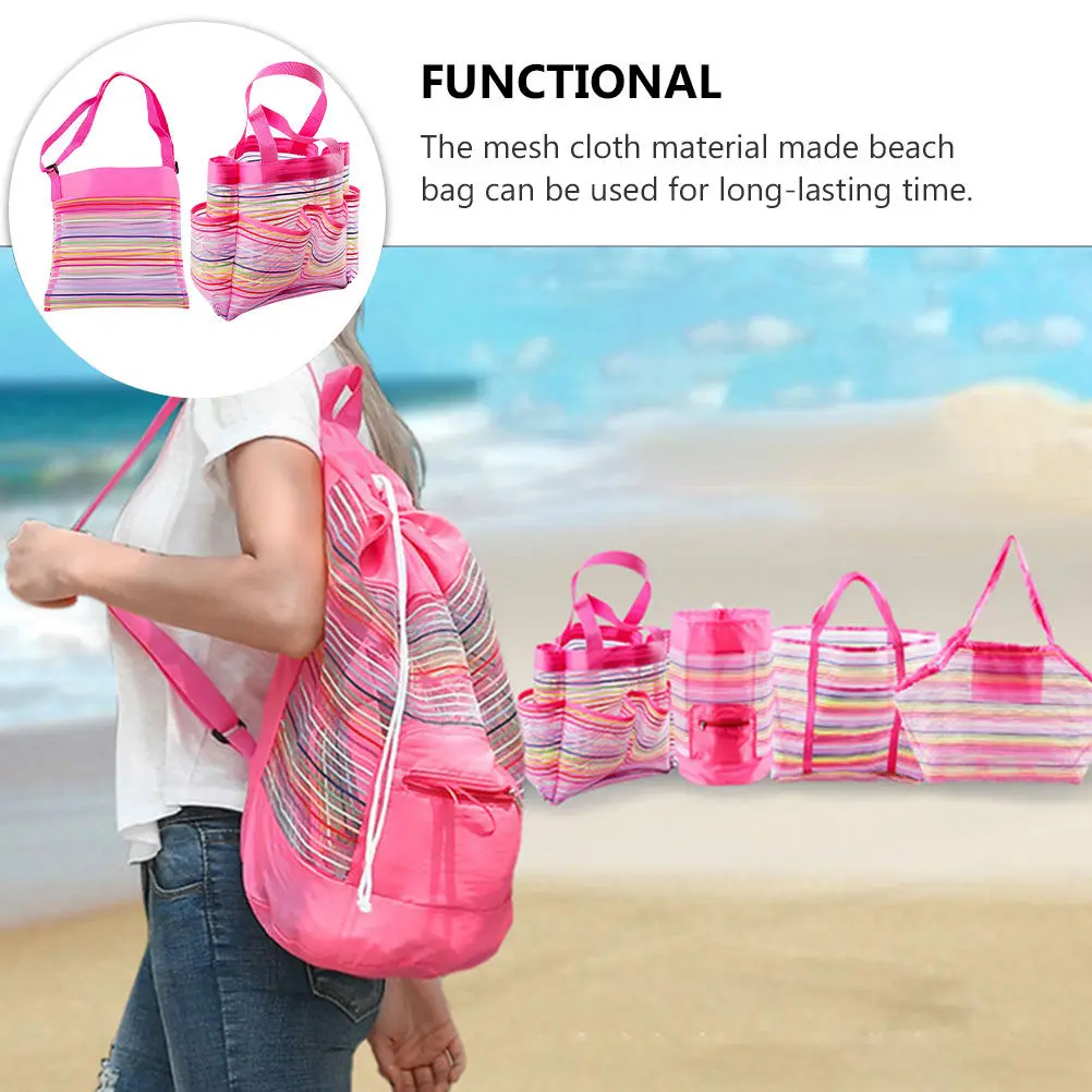 

2Pcs Mesh Beach Bags Colorful Printed Patterns Oxford Cloth Storage Pouch for Shell Collection Travel Organizer
