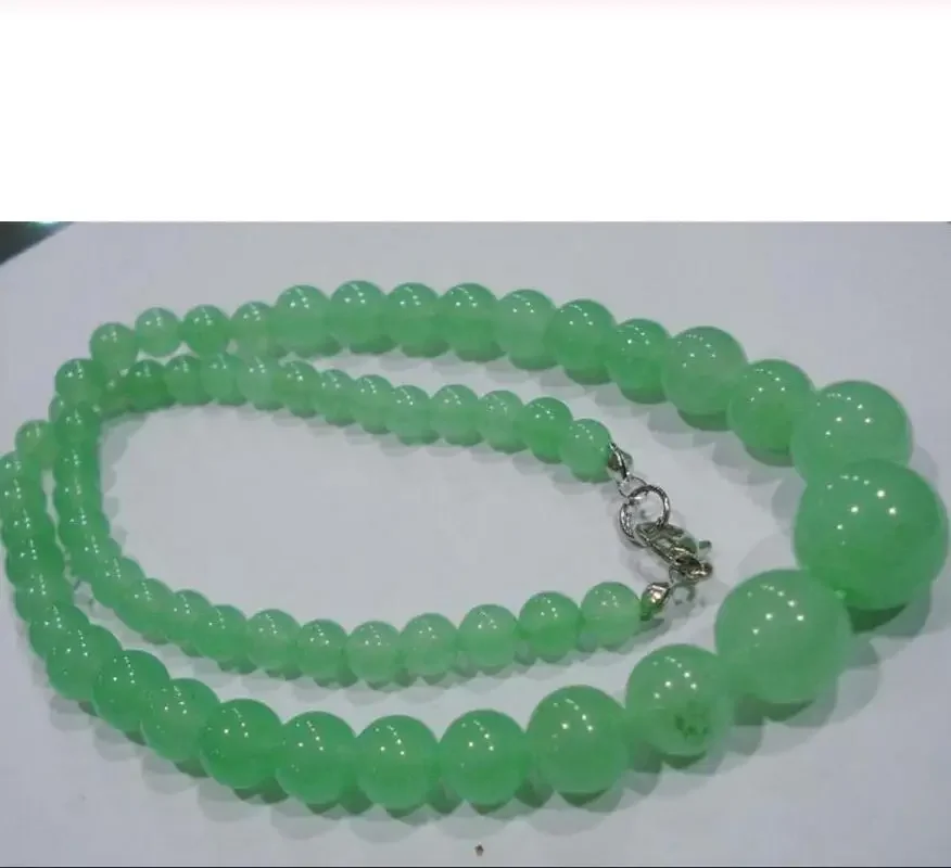 Light Green 6-14mm Natural Emerald Round Beads Necklace 18