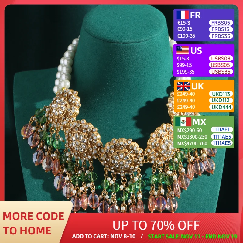 

Statement Pearl Collar Chokers Necklace For Woman Chunky Large Glass Bead Crystal Rhinestones Charm Vintage Designer Jewelry