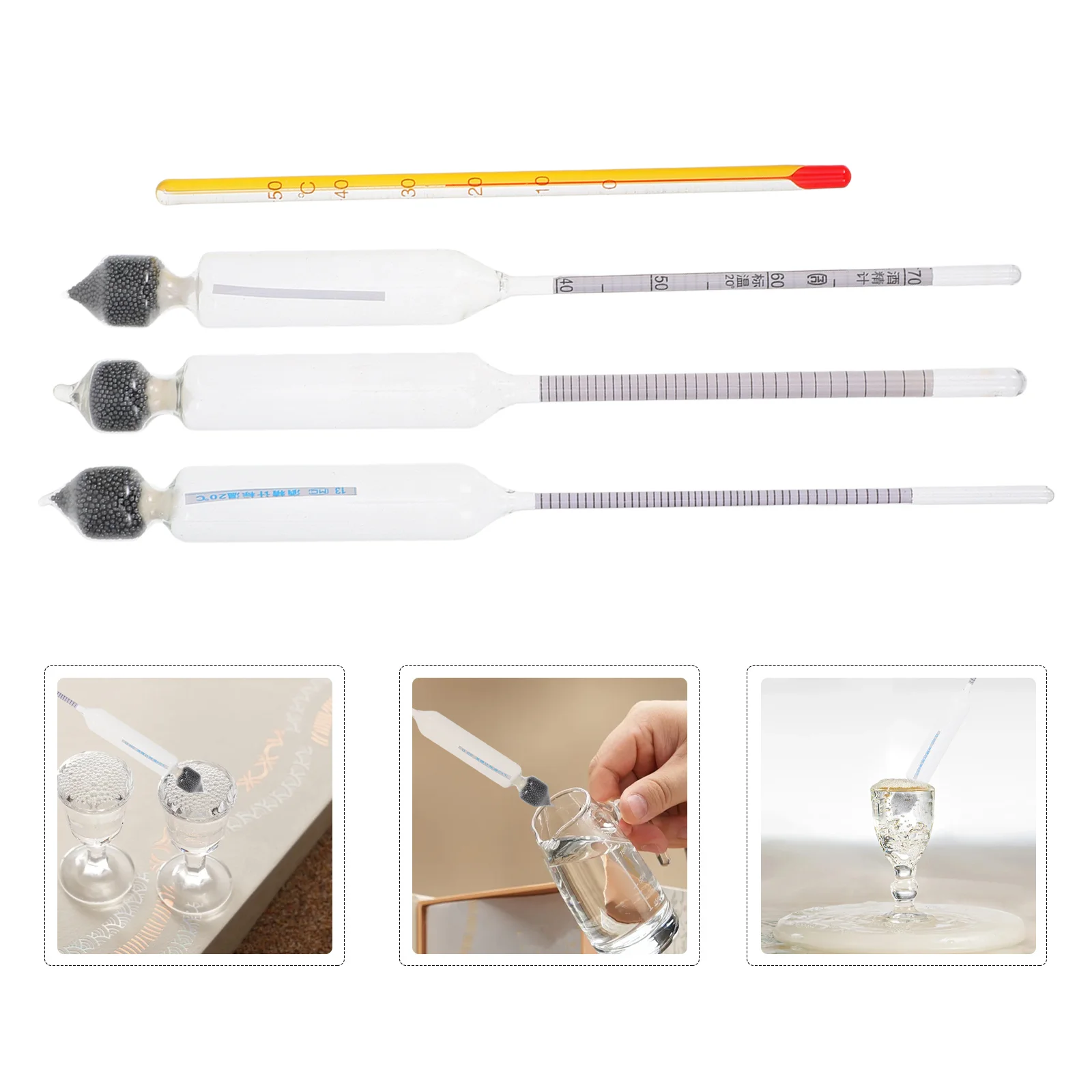 

3Pcs Glass Alcohol Meter Hydrometer Wine Tester Thermometer Wine Alcohol Tester for Liquor Hydrometer Thermometer