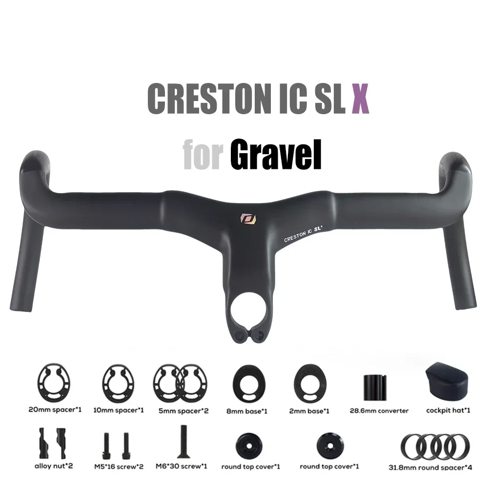 

Syncros Chrome Creston IC Sl X Gravel Integrated Cockpit 28.6/31.8mm Internal Cable Routing Bicycle Carbon Handlebar