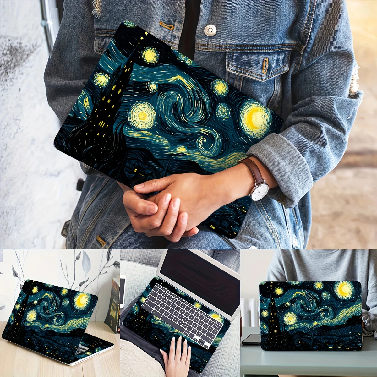 حافظة فنية للكمبيوتر المحمول مكونة من قطعتين من السماء المرصعة بالنجوم، ملصق جلدي عالمي للكمبيوتر المحمول، ملصق جلدي للكمبيوتر المحمول غير قابل لإعادة الاستخدام #6